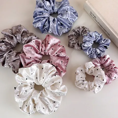 Velvet Polka Dot Hair Scrunchies Elastic Hair Ties Elegant Morandi Colors Hair Accessories For Women Daily Hair Styling