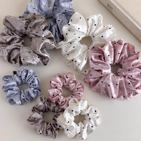 Velvet Polka Dot Hair Scrunchies Elastic Hair Ties Elegant Morandi Colors Hair Accessories For Women Daily Hair Styling