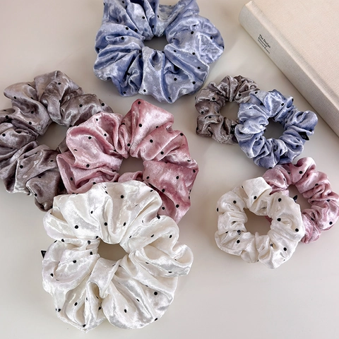 Velvet Polka Dot Hair Scrunchies Elastic Hair Ties Elegant Morandi Colors Hair Accessories For Women Daily Hair Styling