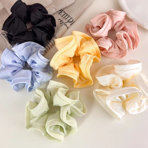 Scrunchie de Satén Grande Color Macaron Dulce Coletero Elástico Para Mujeres Niñas Diario Accesorio de Pelo Extragrande Color Sólido Plisado