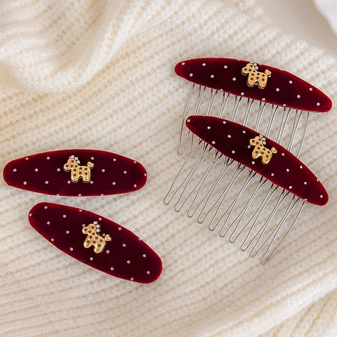 Molletta per Capelli Vintage in Velluto Rosso Vino a Pois con Cavallo Pettine in Metallo con Strass Accessori per Capelli Eleganti da Donna