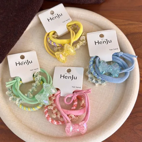 Süße Schleife Haargummis Koreanischen Stil Geflochtene Elastische Haargummis Bunte Stoff Harz Dekoration Haarschmuck Für Damen Mädchen Süße Tägliche Kleidung