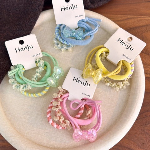 Süße Schleife Haargummis Koreanischen Stil Geflochtene Elastische Haargummis Bunte Stoff Harz Dekoration Haarschmuck Für Damen Mädchen Süße Tägliche Kleidung