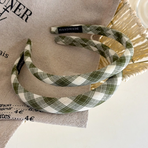 Damen Frisch Grün Weiß Gingham Karo Haarreif Stoff Handgefertigt Haarband Für Tägliches Styling Und Gesicht Waschen Zubehör