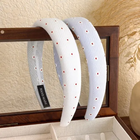 Cerchietto Stile Coreano Tessuto Imbottito Ricamo Margherita Pois Vintage Spugna Spessa Fascia Per Capelli Da Donna Accessori Quotidiani