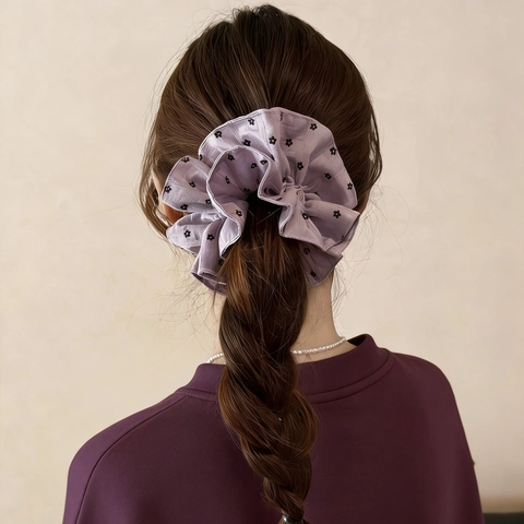 Set di Scrunchie con Fiori Viola da Donna Elastici per Capelli in Tessuto Fasce per Capelli Grandi Accessori per Acconciature Quotidiane
