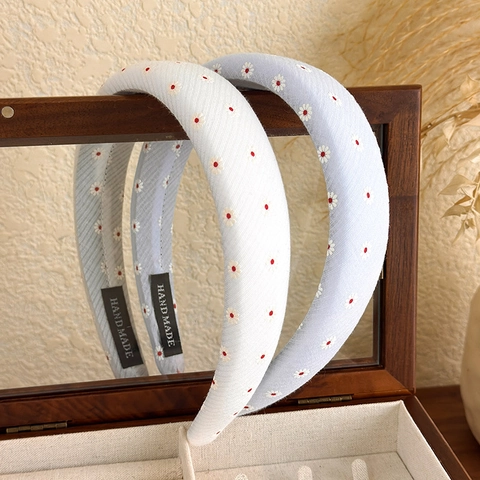 Cerchietto Stile Coreano Tessuto Imbottito Ricamo Margherita Pois Vintage Spugna Spessa Fascia Per Capelli Da Donna Accessori Quotidiani