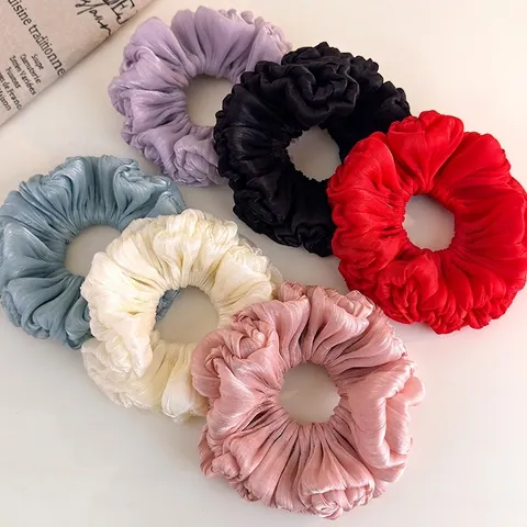 Plissee Organza Haargummi Satin Glänzend Groß Elastisch Haarseil Korean Style Pferdeschwanz Halter Mode Haarschmuck Für Damen Mädchen
