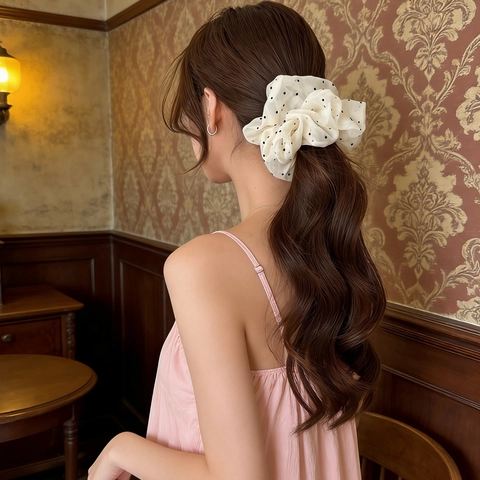 Chouchous en Maille à Pois Doux pour Femmes Grande Taille Élégant Tissu en Mousseline Accessoires de Cheveux Style Vintage Filles