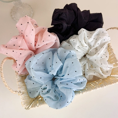Chouchous en Maille à Pois Doux pour Femmes Grande Taille Élégant Tissu en Mousseline Accessoires de Cheveux Style Vintage Filles