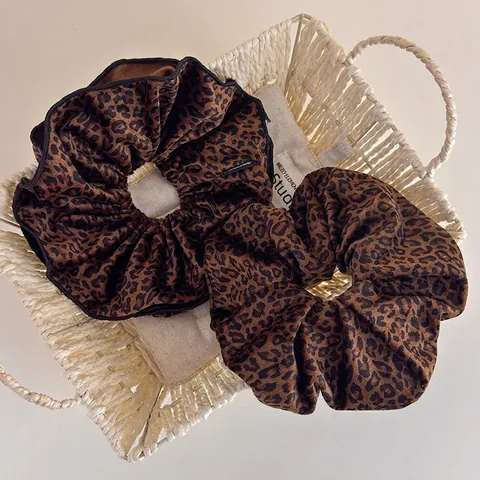 Coletero con Estampado de Leopardo Tela de Terciopelo Banda Elástica para el Cabello Anillo de Pelo de Moda para Mujer