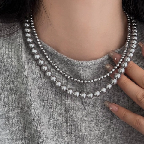 Collana Vintage Di Künstliche Perle Di Vetro Grigio Donna Elegante Girocollo Di Künstliche Perle Con Catena Di Estensione Regolabile Gioielli