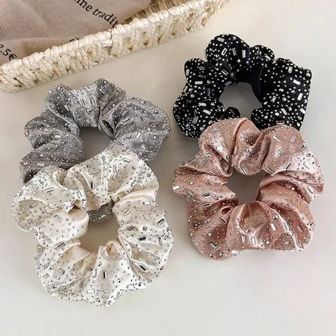 Elegante Coletero Grande de Strass para Mujer Banda Elástica para el Cabello de Tela Brillante para Coleta Accesorio para el Cabello Diario Fiesta