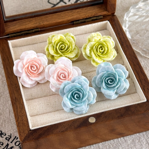 Zoete Hars Roos Bloem Oorknopjes Met Stalen Stift Roze Blauw Groen Gradiënt Bloemen Oorbellen Voor Vrouwen Sieraden