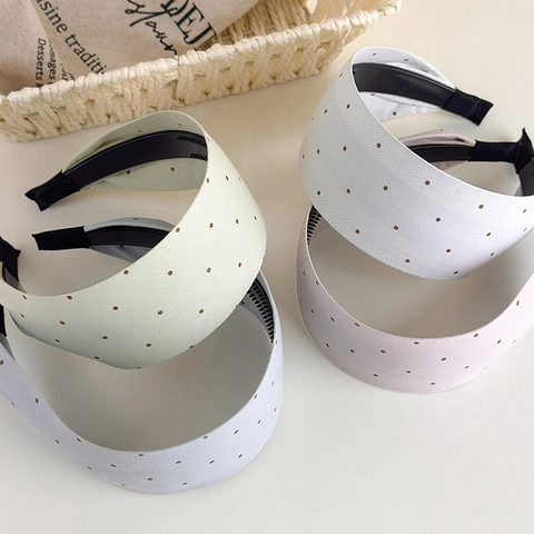 Fascia per Capelli Larga con Stampa a Pois Vintage Francese per Donna in Tessuto con Denti Antiscivolo Accessori Capelli Coreani