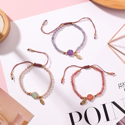 Koreanischer Stil Minimalistisch Geflochtenes Unregelmäßiges Stein Armband Damen Süß Verstellbar Quaste Perlen Legierung Schmuck Geschenk