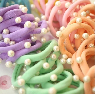 Sweet Elastic Fabric Hair Scrunchies With Artificial Pearl Elegant Hair Tie Mixed Color Ponytail Holder Hair Jewelry