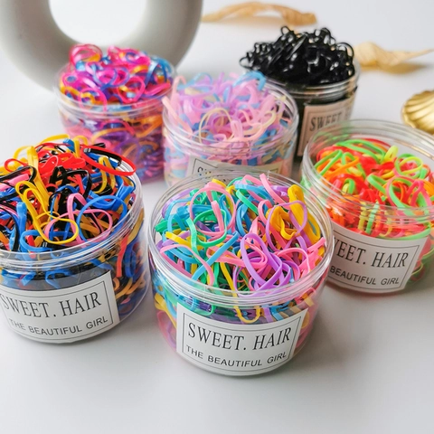 Sweet Disposable Elastic Hair Ties Colorful Rubber Bands For Girls Children Styling Accessories In Portable Storage Jar