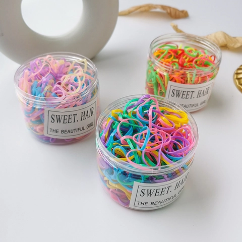 Sweet Disposable Elastic Hair Ties Colorful Rubber Bands For Girls Children Styling Accessories In Portable Storage Jar