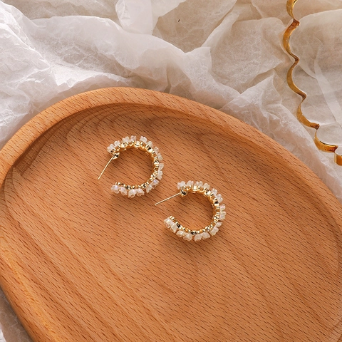 Orecchini a Cerchio a Forma di C Con Fiori di Conchiglia Con Perno in Argento Sterling 925 Orecchini a Bottone Donna