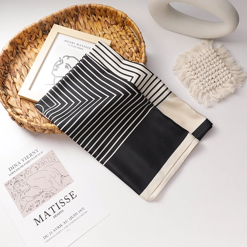 Franse Vintage Satijn Satijnachtig Haarsjaal Gestreepte Lint Voor Dames Hoofdband Halssjaal Elegante Wikkel Accessoires