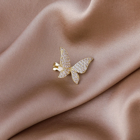 Butterfly Ear Cuff Non Pierced Earring Gold Plated Copper White Zircon Vintage Minimalist Women Party Jewelry Accessory