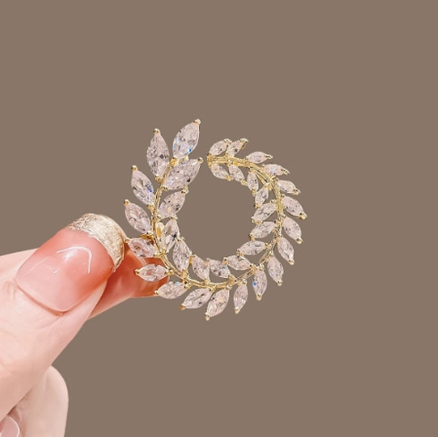 Broche de Guirnalda de Aleación de Oro de Lujo Elegante Alfiler de Hojas de Strass para Traje de Mujer Accesorio de Joyería