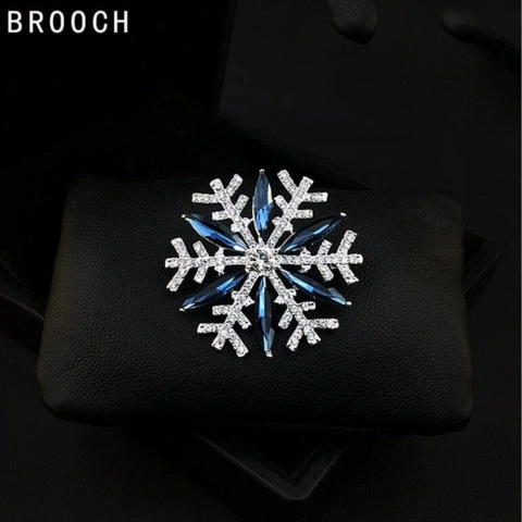 Eleganter Legierung Schneeflocke Brosche Pin Für Damen Mit Blauen Strasssteinen Vintage Silberton Kristall Brustnadel Mode Accessoire