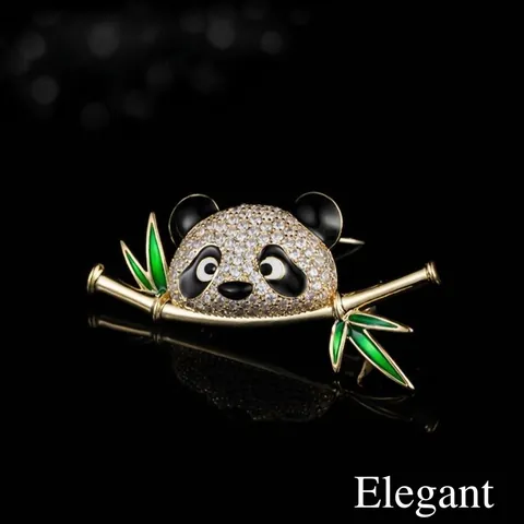 Broche Panda Bambou de Style Chinois Mignon en Alliage Strass Émail Animal Corsage Bijoux de Mode Cadeau pour Femmes Hommes