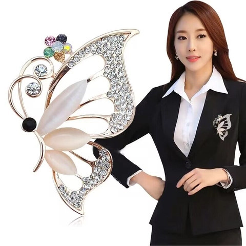 Schmetterling Brosche Gold Legierung Katzenauge Stein Strass Mehrfarbig Kristall Anstecknadel Damen Hochzeit Party Schmuck