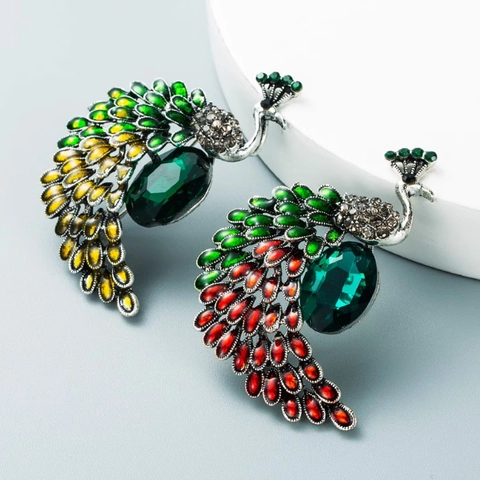 Spilla a Forma di Pavone in Lega Vintage con Strass Smalto Colorato Pin Animale per Donna Matrimonio Festa Gioielli