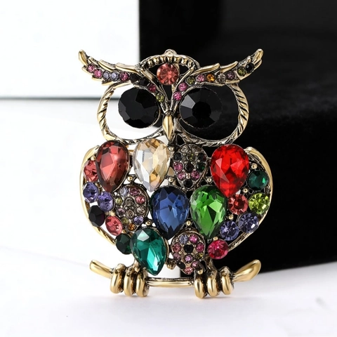 Vintage Legering Strass Uil Broche Elegant Veelkleurig Mode Kleding Decoratie Sieraden Borstspeld Cadeau Voor Vrouwen