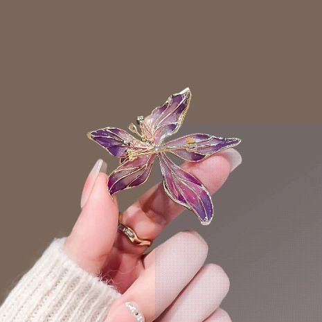 Elegante Spilla Iris Francese per Donna Sfumatura Viola Smalto Fiore Corsage Lussuoso Strass Intarsiato Lega Abito Spilla Moda Gioielli Accessorio