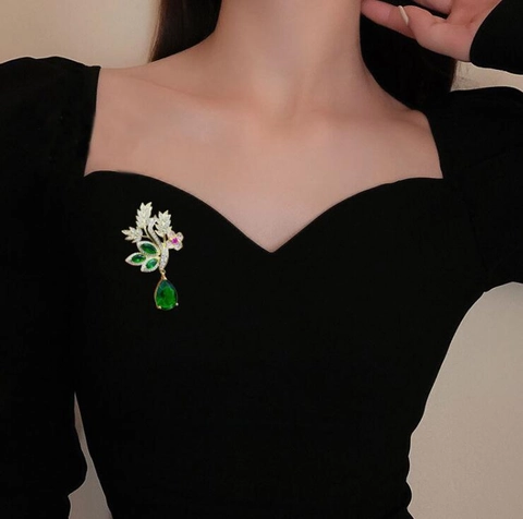 Spilla Vintage in Lega con Strass a Forma di Fiore e Spiga di Grano con Pendente a Goccia Spilla Floreale da Donna Gioielli