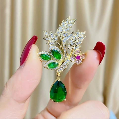 Spilla Vintage in Lega con Strass a Forma di Fiore e Spiga di Grano con Pendente a Goccia Spilla Floreale da Donna Gioielli