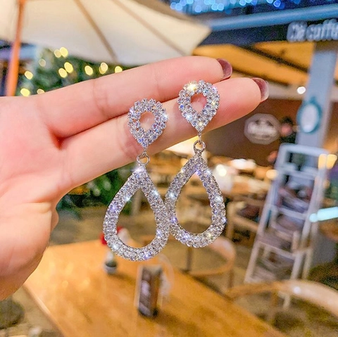 Pendientes Colgantes de Gota de Agua de Aleación Con Poste de Plata de Ley 925 Diamantes de Imitación Boda Fiesta Joyería Vintage