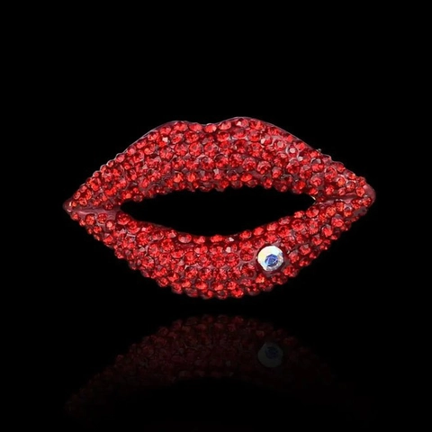 Broche de Aleación de Strass Labios Rojos Brillante Marca de Beso Corsage para Mujer Fiesta Regalo Día de San Valentín