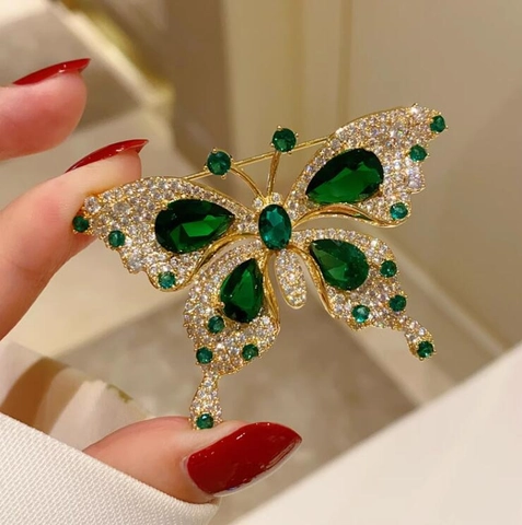 Vintage Luxus Legierung Schmetterling Brosche Mit Smaragdgrünem Kristall Und Strass Elegantes Kleidungszubehör Für Damen