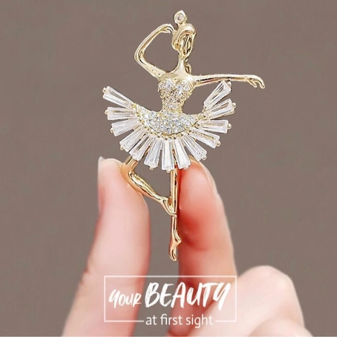Elegante Broche de Bailarina de Ballet de Aleación de Zinc Dorado Con Strass Transparente Exquisito Alfiler de Bailarina para Traje Abrigo Joyería de Mujer