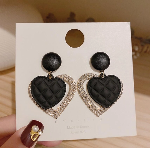 Orecchini a Cuore Vintage per Donna in Lega con Strass e Perla Artificiale Motivo Trapuntato Perno in Argento Sterling 925 Gioielli