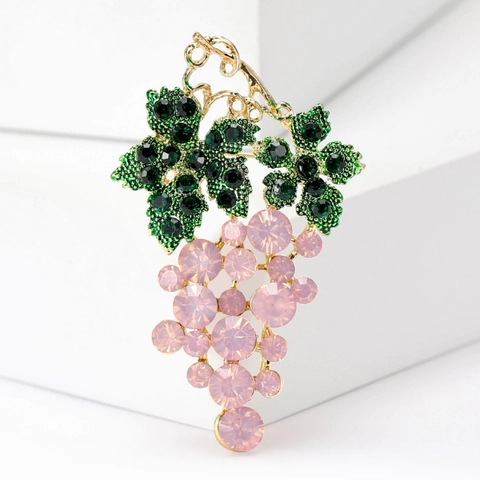 Vintage Alloy Rhinestone Grape Butterfly Brooch For Women Elegant Gold Plated Crystal Pin Jewelry Accessory For Party Wedding Gift