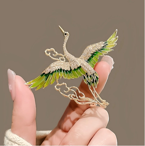 Vintage Chinesischer Stil Kranich Verheißungsvolle Wolke Brosche Legierung Emaille Strass Vogel Anstecknadel Für Hochzeit Bankett Party Schmuck