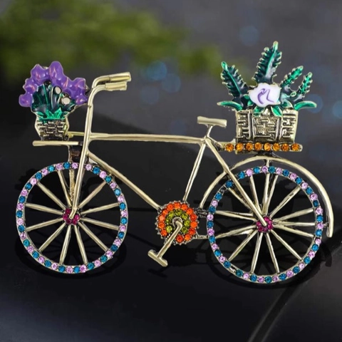 Spilla da Bicicletta in Lega Vintage Con Strass Multicolore Fiore Smaltato Retrò Oro Moda Spilla Donna Gioielli Accessori