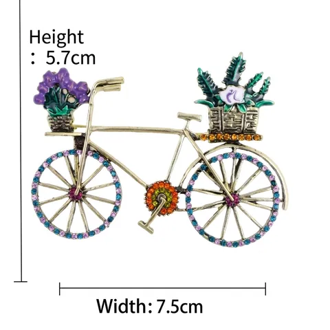 Spilla da Bicicletta in Lega Vintage Con Strass Multicolore Fiore Smaltato Retrò Oro Moda Spilla Donna Gioielli Accessori