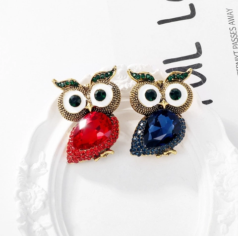 Vintage Owl Brooch Alloy Rhinestone Animal Pin With Crystal Large Eye Decorative Lapel Pin For Women Coat Jewelry Accessories