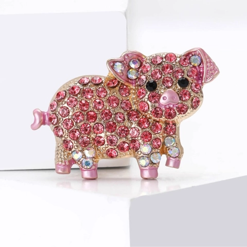 Schattig Roze Varken Legering Brosje Voor Vrouwen Prachtige Diervorm Strass Ingelegde Mode Pak Kleding Decoratieve Reversspeld