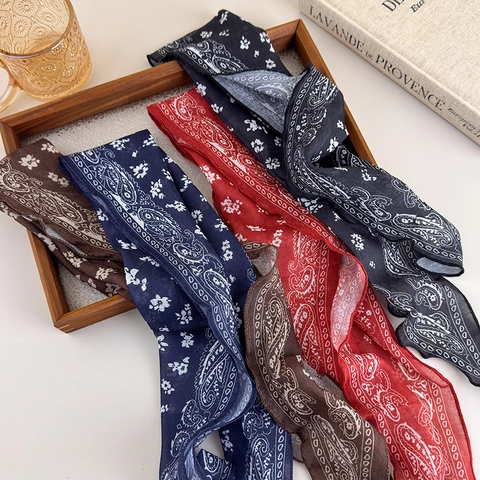 Damen Vintage Paisley Blumen Schal Haarband Französischer Stil Polyester Bedrucktes Stirnband Halstuch Band Streamer Zubehör
