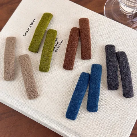 Handmade Fabric Wrapped Rectangular Hair Clips Knit Texture BB Clips Morandi Colors Elegant Side Pins For Women Hair Accessories
