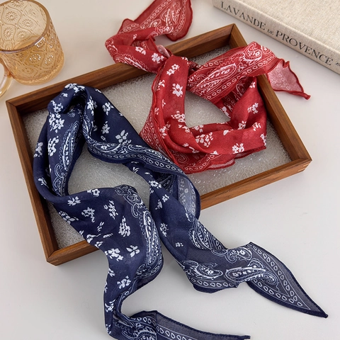Damen Vintage Paisley Blumen Schal Haarband Französischer Stil Polyester Bedrucktes Stirnband Halstuch Band Streamer Zubehör