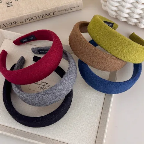 Diadema Acolchada de Hilo de Color Sólido Hecha a Mano Estilo Coreano Vintage Dulce Esponja Gruesa Para Mujer